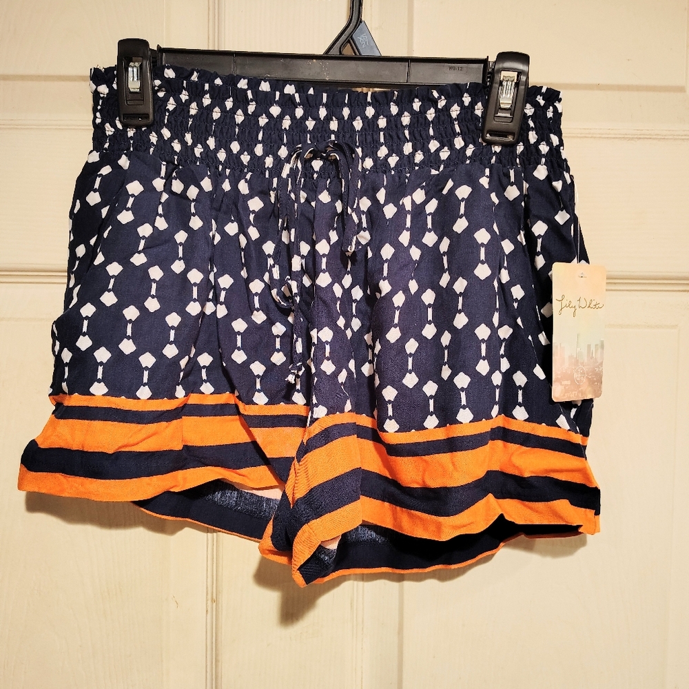NWT Lily White Girl's Size XL Navy White & Orange Elastic Waist Shorts
